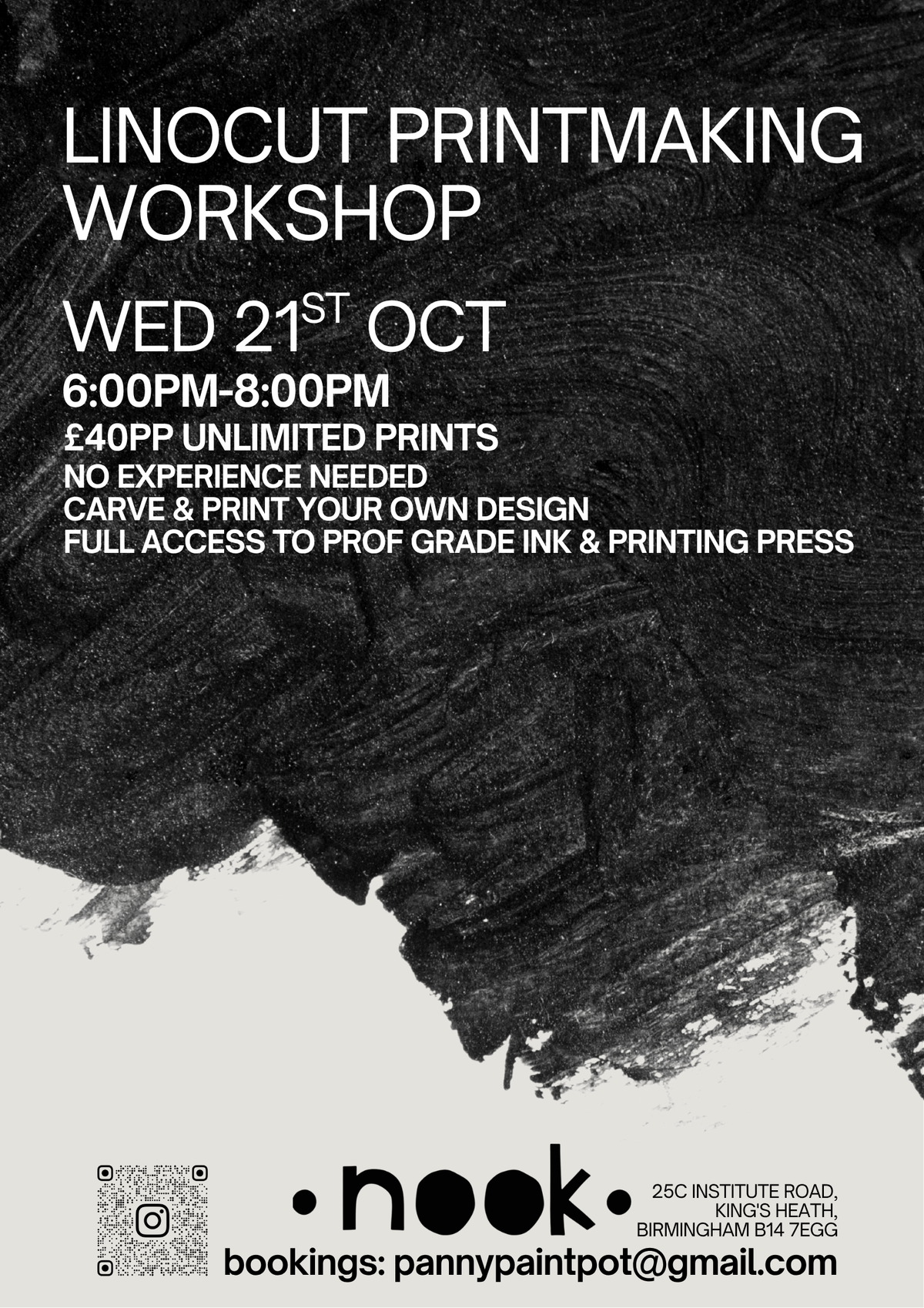 Linocut Printmaking Workshop with Pannypaintpot / Wed 21st October 6-8 pm